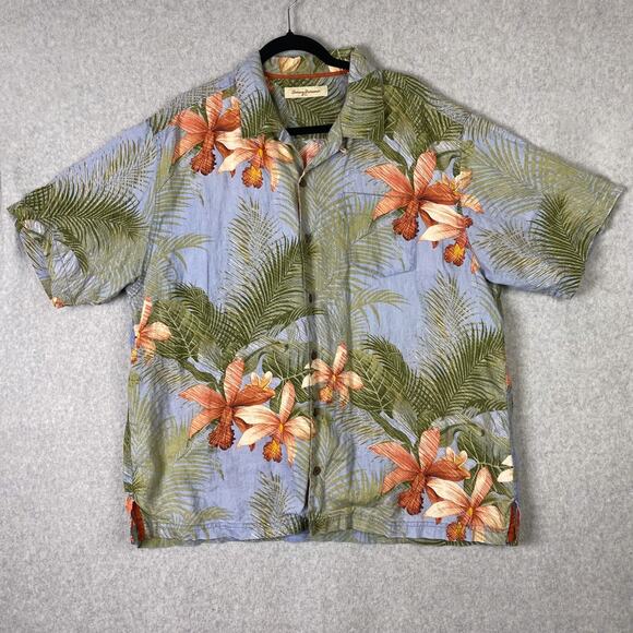 Tommy Bahama Mens XL Linen Hawaiian Shirt Loop Collar Short Sleeve Button Up - Picture 1 of 5